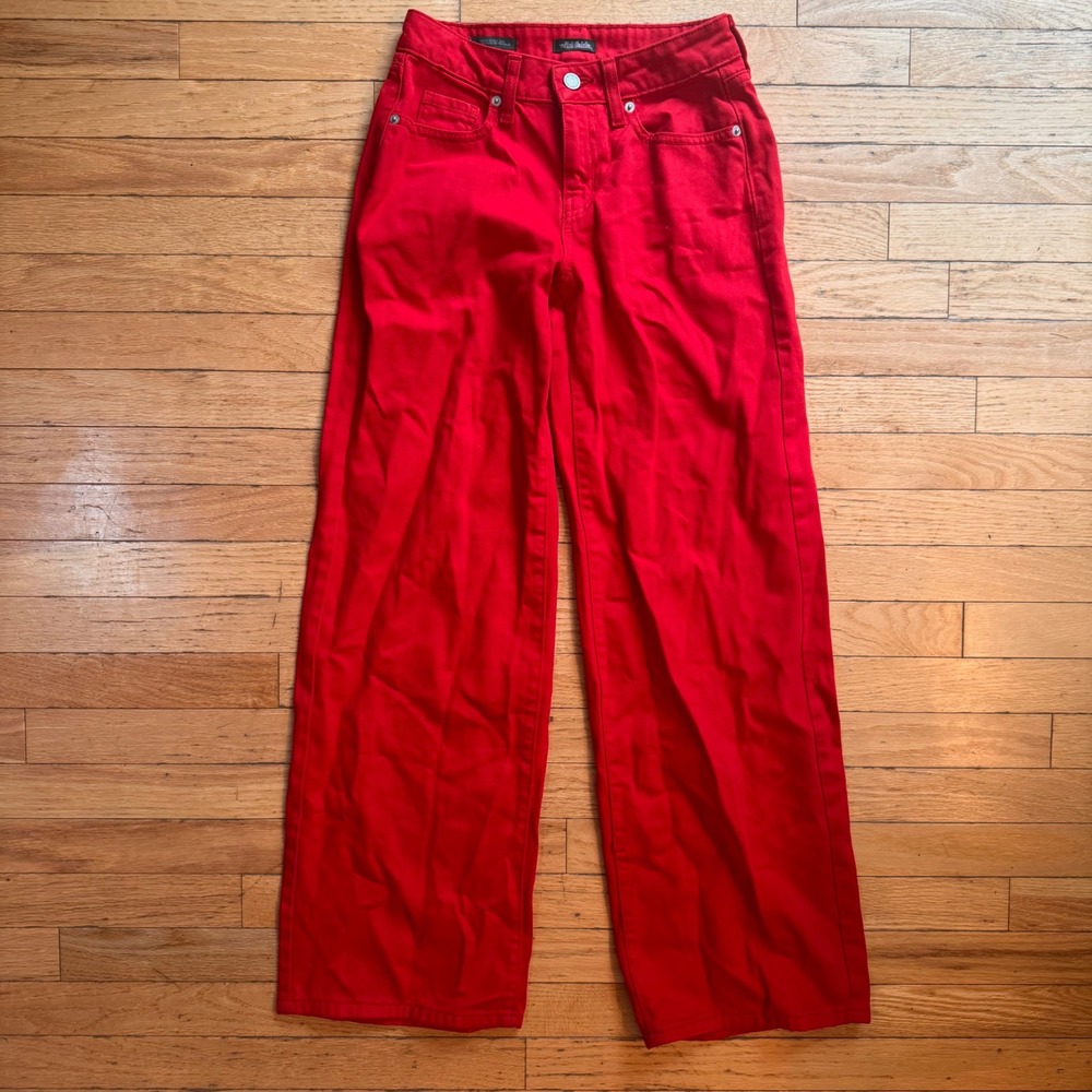 Wild Fable Red Low Rise Baggy Jeans Wide Leg Cotton Denim Size 00R